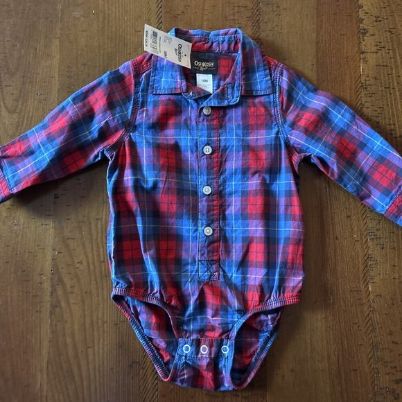 Oshkosh Red & Blue Long Sleeve Plaid Shirt Size 18 Mo - Picture 2 of 5